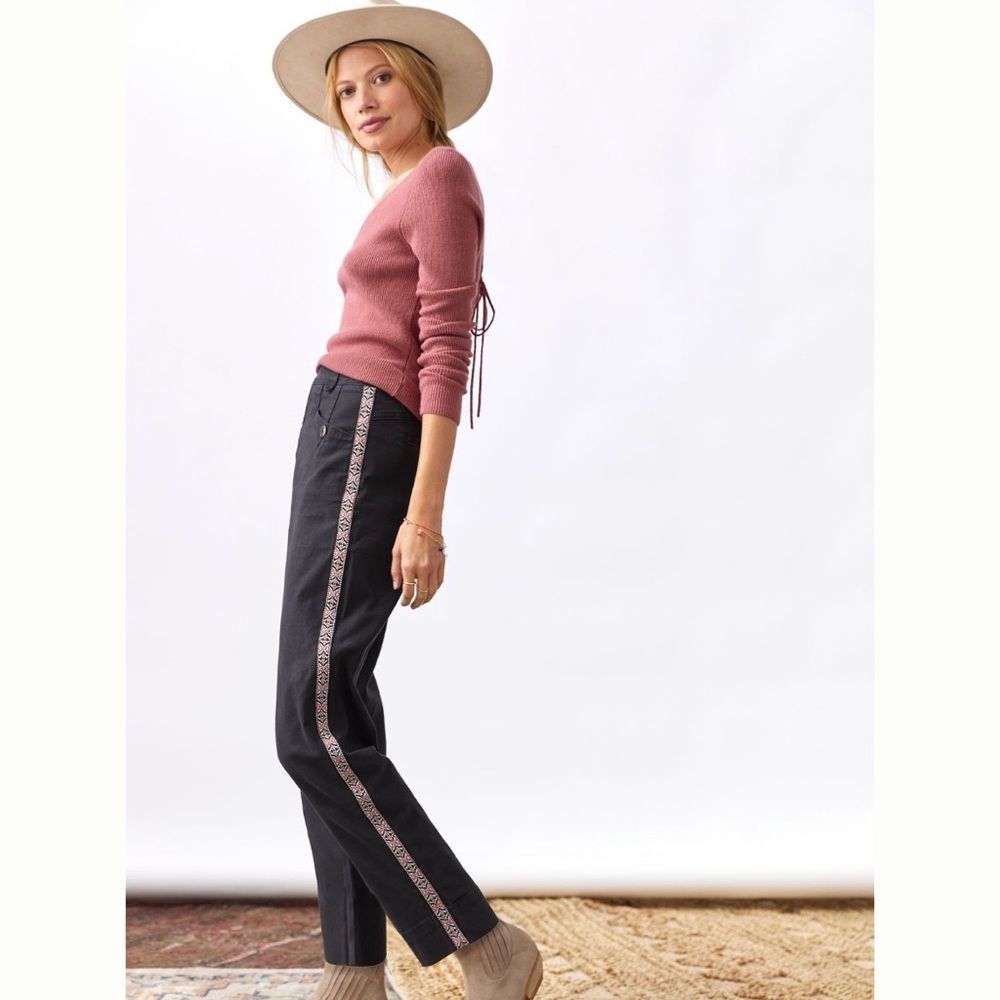 Anthropologie Tapered Side Stripe Pants | Size 2 | Color:Black | NWT